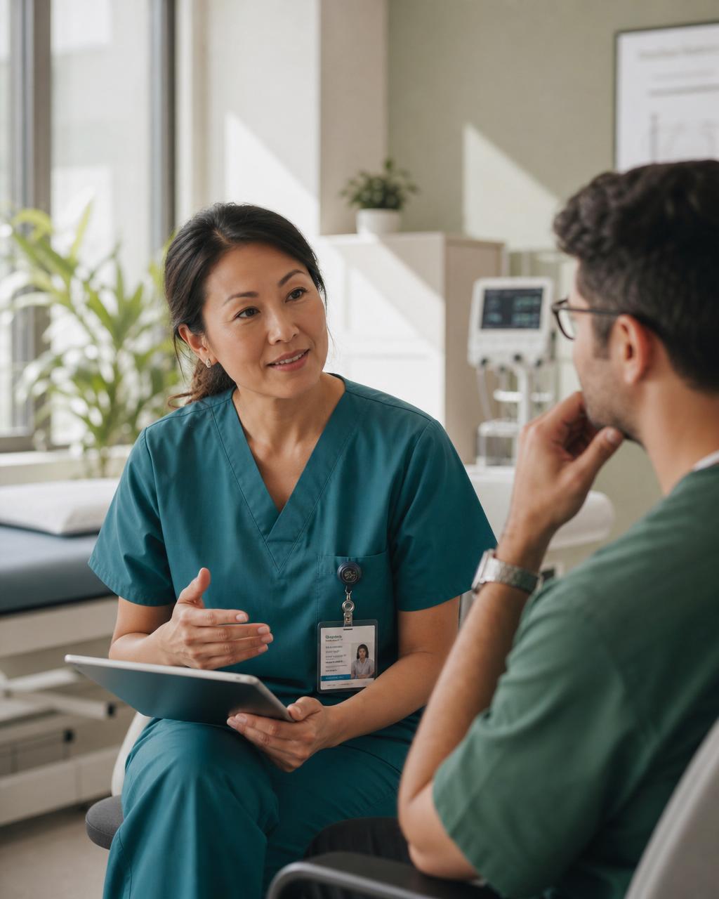 Healthcare professional consulting in a modern occupational health clinic